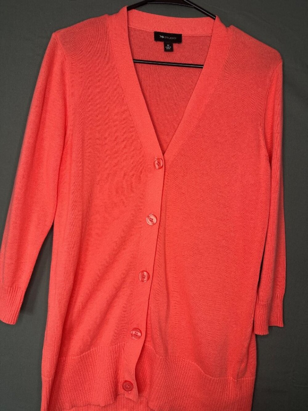 AB Studio Women’s M 100% Cotton Long Cardigan Button Front Coastal Preppy